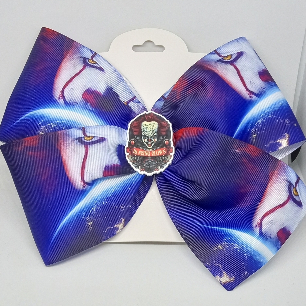 Blue and White Pennywise Print Hair Bow